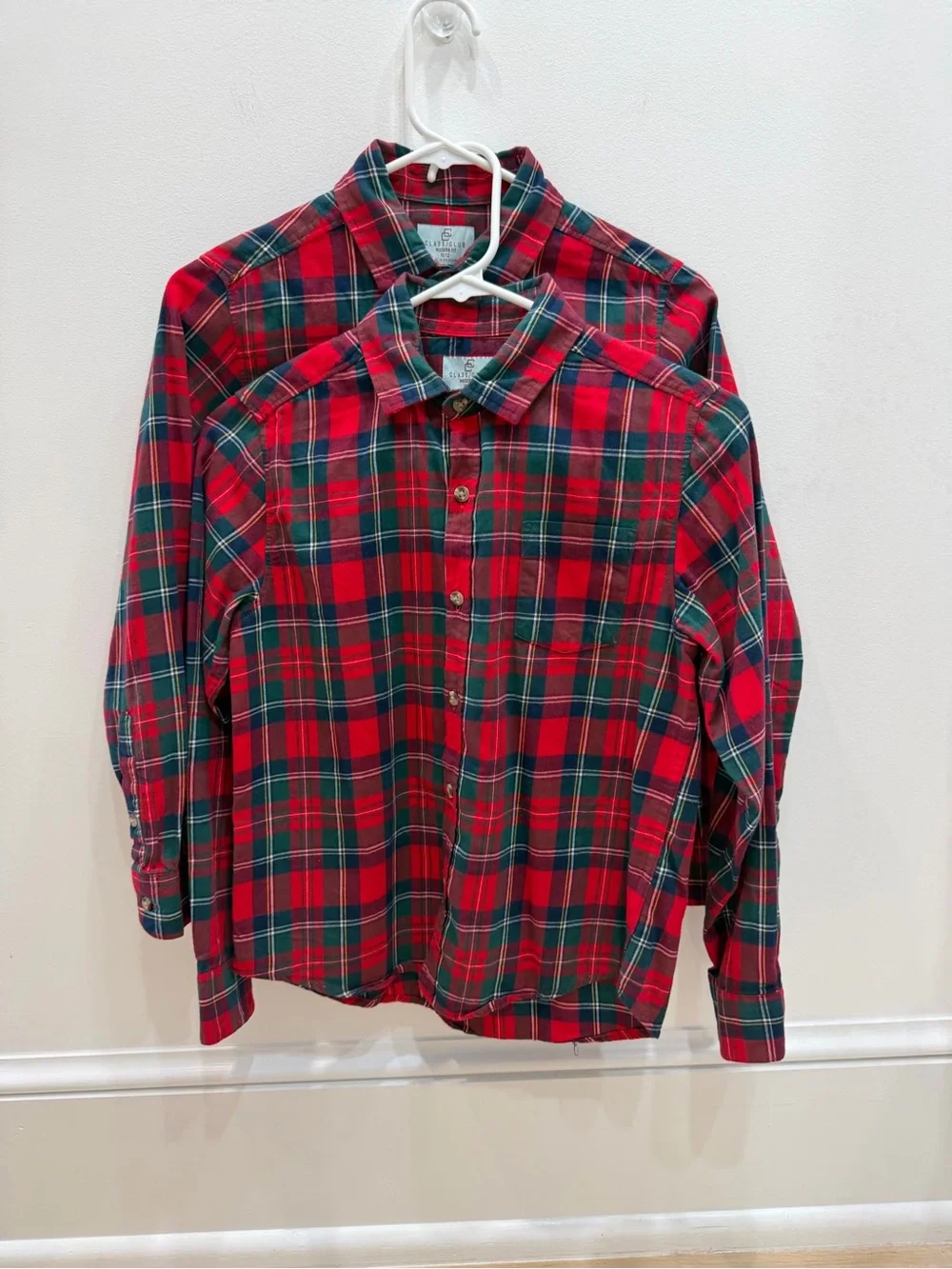 Class Club Boys Red Green Plaid Flannel Shirt Size 10/12 Christmas Holiday